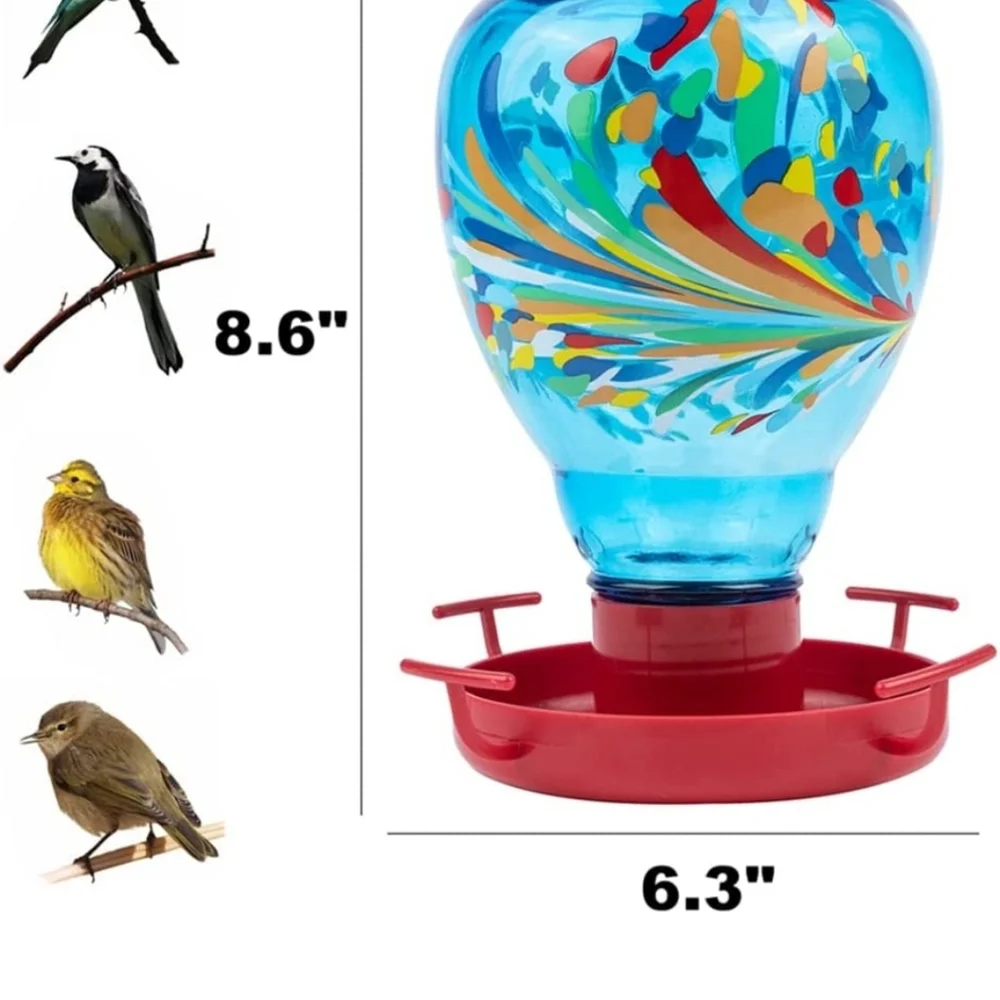 Colorful Glass Wild Bird Waterer 32 Oz Bird Water Feeder for Outdoors Garden Out